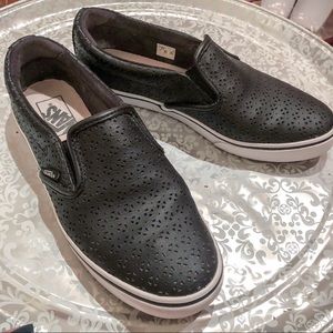 Women’s Black Vans Slipon Perforated Textured Sz 8